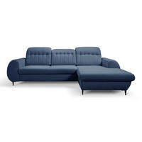 ECKSOFA PURO R-S Dunkelblau Plüsch-Stoff mit Schlaffunktion - Dunkelblau, Holz (275/166cm) - MASSENO