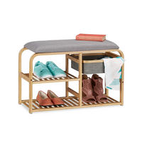 SCHUHBANK - Hellbraun, Holz/Textil (69/45/30cm) - Relaxdays