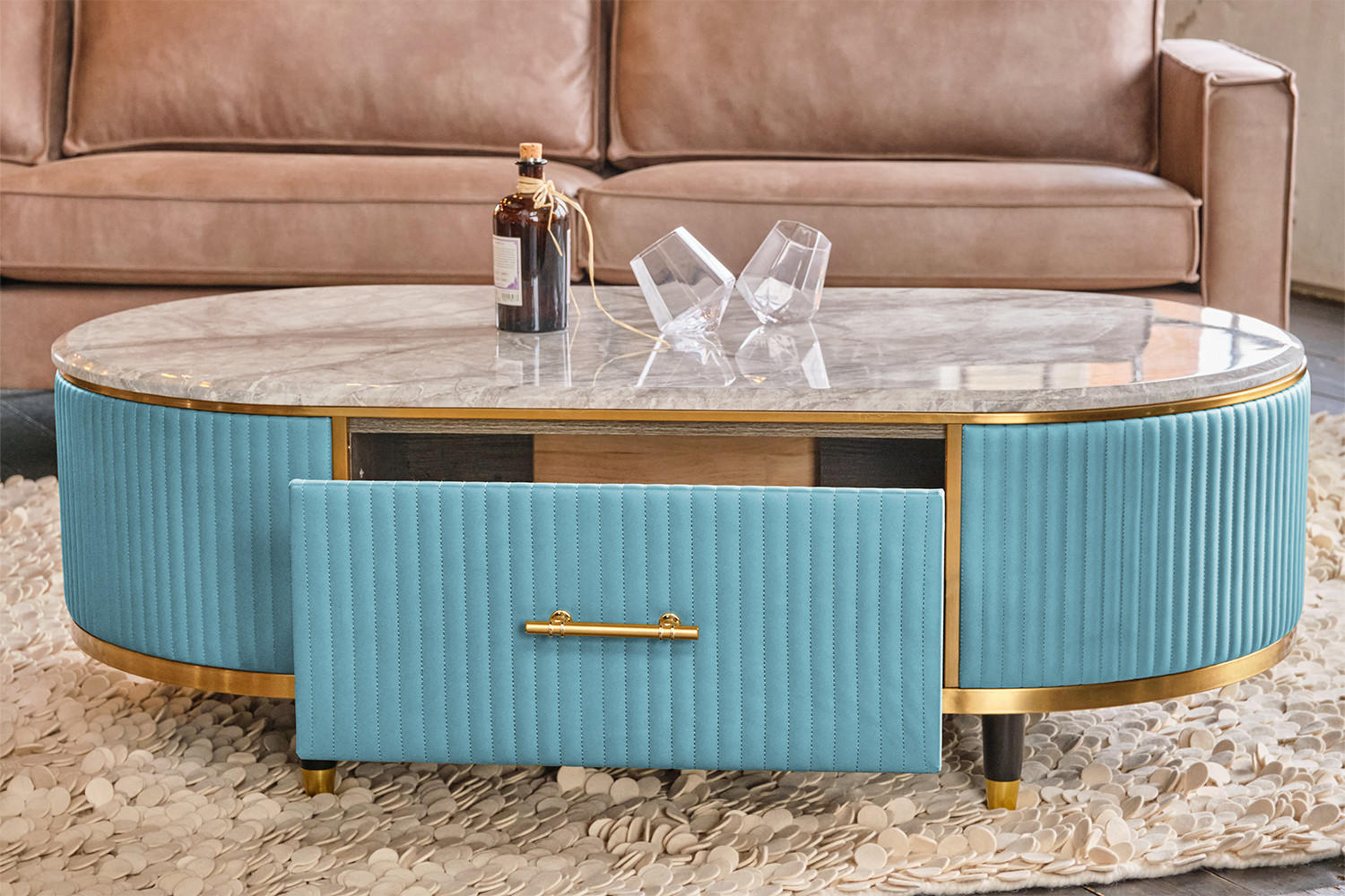 Thumbnail - Kawola Couchtisch, Hellblau, Stein, Oval, 130x45x70 cm, Wohnzimmer, Wohnzimmertische, Couchtische
