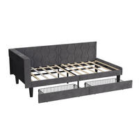 POLSTERBETT 90x200 cm mit Kopfteil-Stauraum - 2 Schubladen - USB Type-C & LED - ohne Matratze - Grau - Grau, Textil (90/200cm) - DELFA