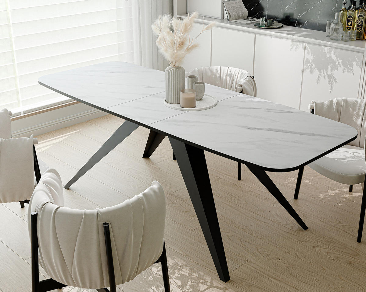 AUSZIEHTISCH FENTO 180/90/76 cm, Schwarz / Bianco (Weiß) - Perlmutt/Schwarz, Holzwerkstoff/Metall (90/180/76cm) - Idohome