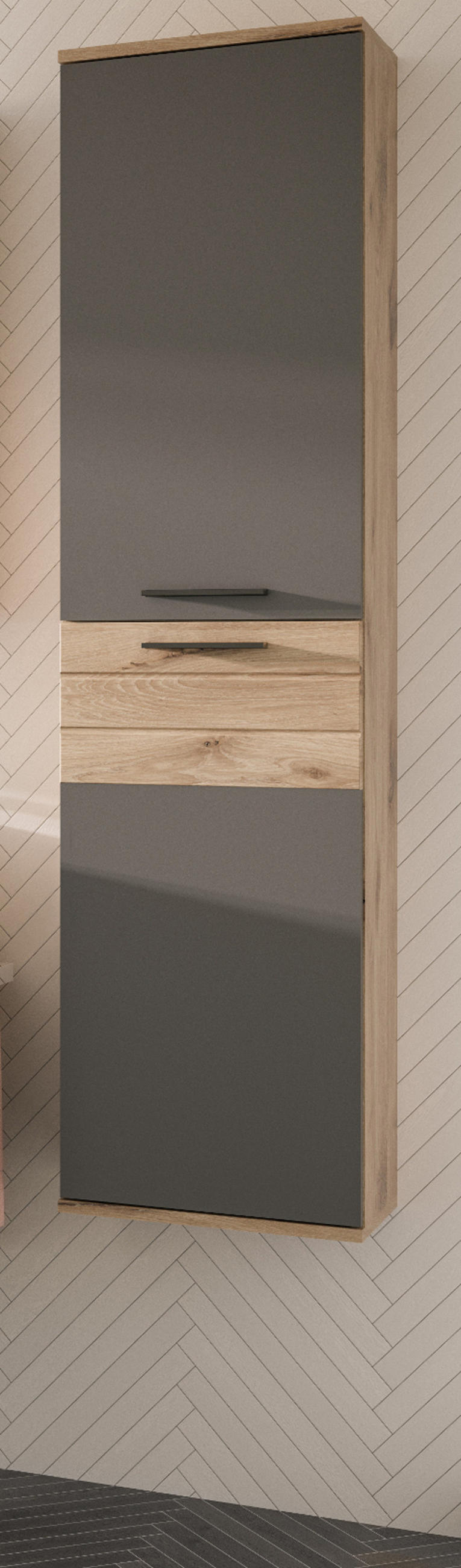 HOCHSCHRANK Hängeschrank Eiche grau 37x152 cm, mit Soft-Close - Eichefarben/Schwarz, Holzwerkstoff/Kunststoff (37/152/24cm) - Inn.Furn