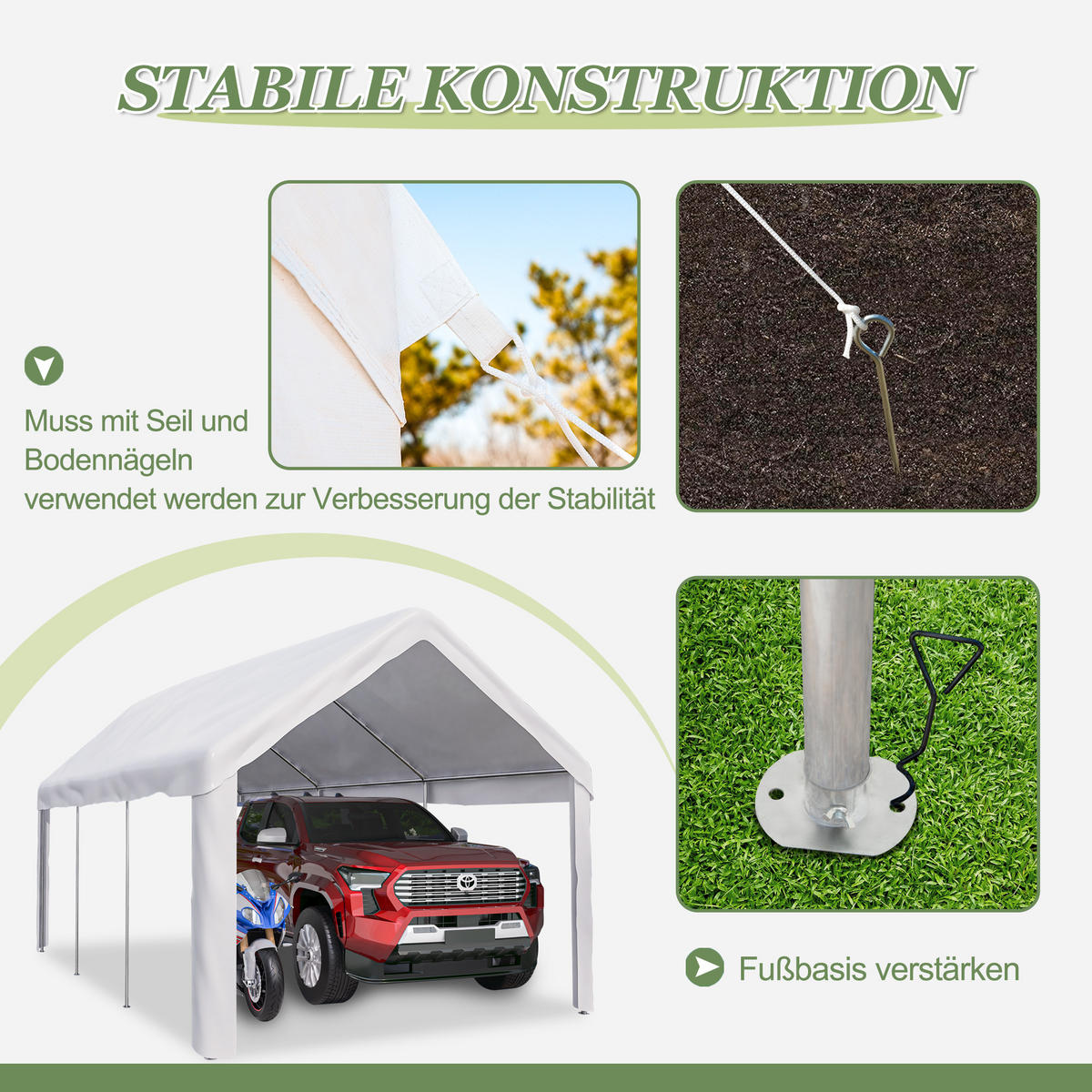 CARPORT Zeltgarage 3x6 m Grau - Weiß, Metall (299/283/598cm) - ComfortXL