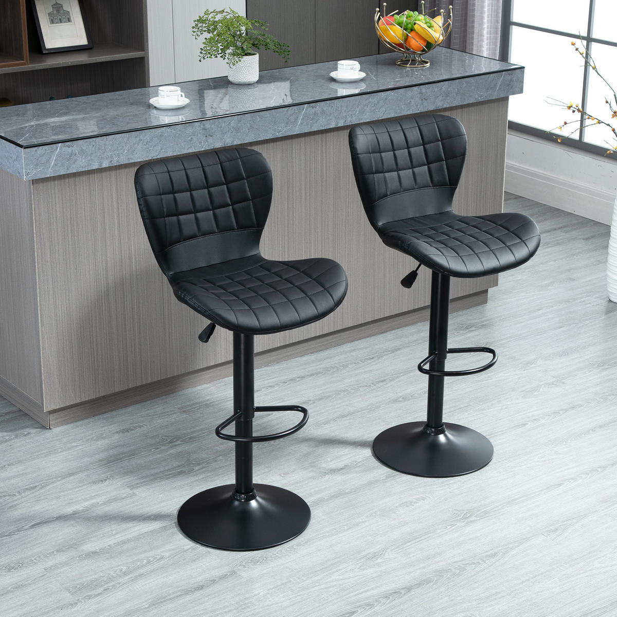 BARHOCKER 2er-Set Schwarz 47.0/51.5/109.0 cm - Schwarz, Leder (51.5/109/47cm)