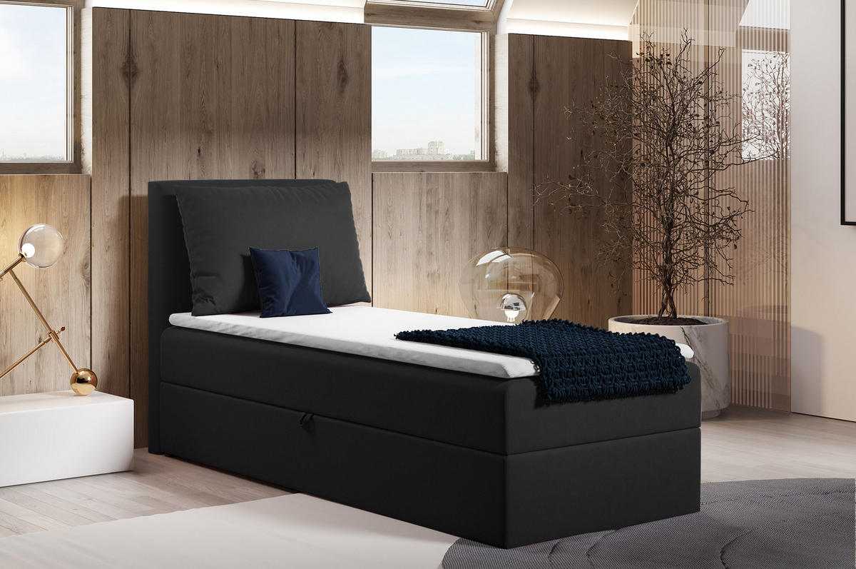 BOXBETT Egro Mini - 100x200 - schwarz (Kronos 07, Velvet) - Schwarz, Holz/Holzwerkstoff (100/200cm) - Sofnet