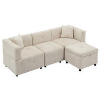 SOFA modular 204 x 126 cm Chenille Beige 3-Sitzer mit Fußhocker - Beige, Holzwerkstoff (126/204cm) - Meubliv