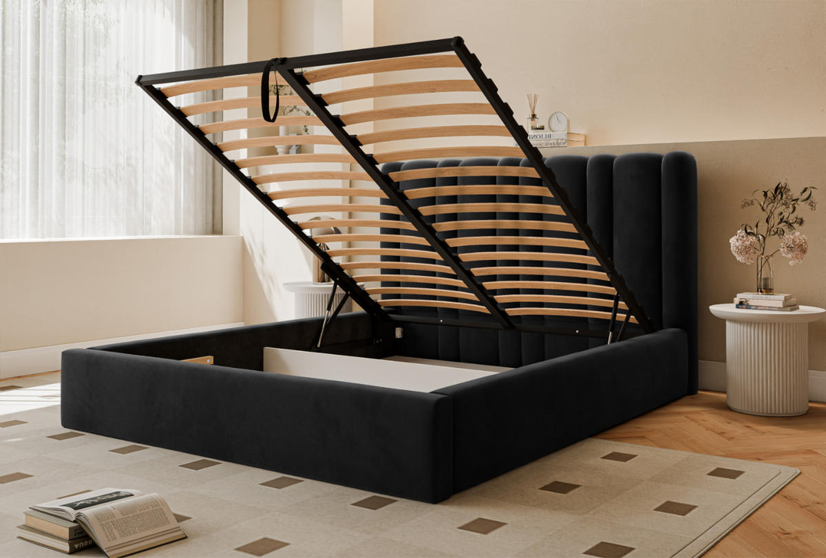 POLSTERBETT Vibo 180x200 cm, Schwarz - Schwarz, Textil (180/200cm) - Fedve