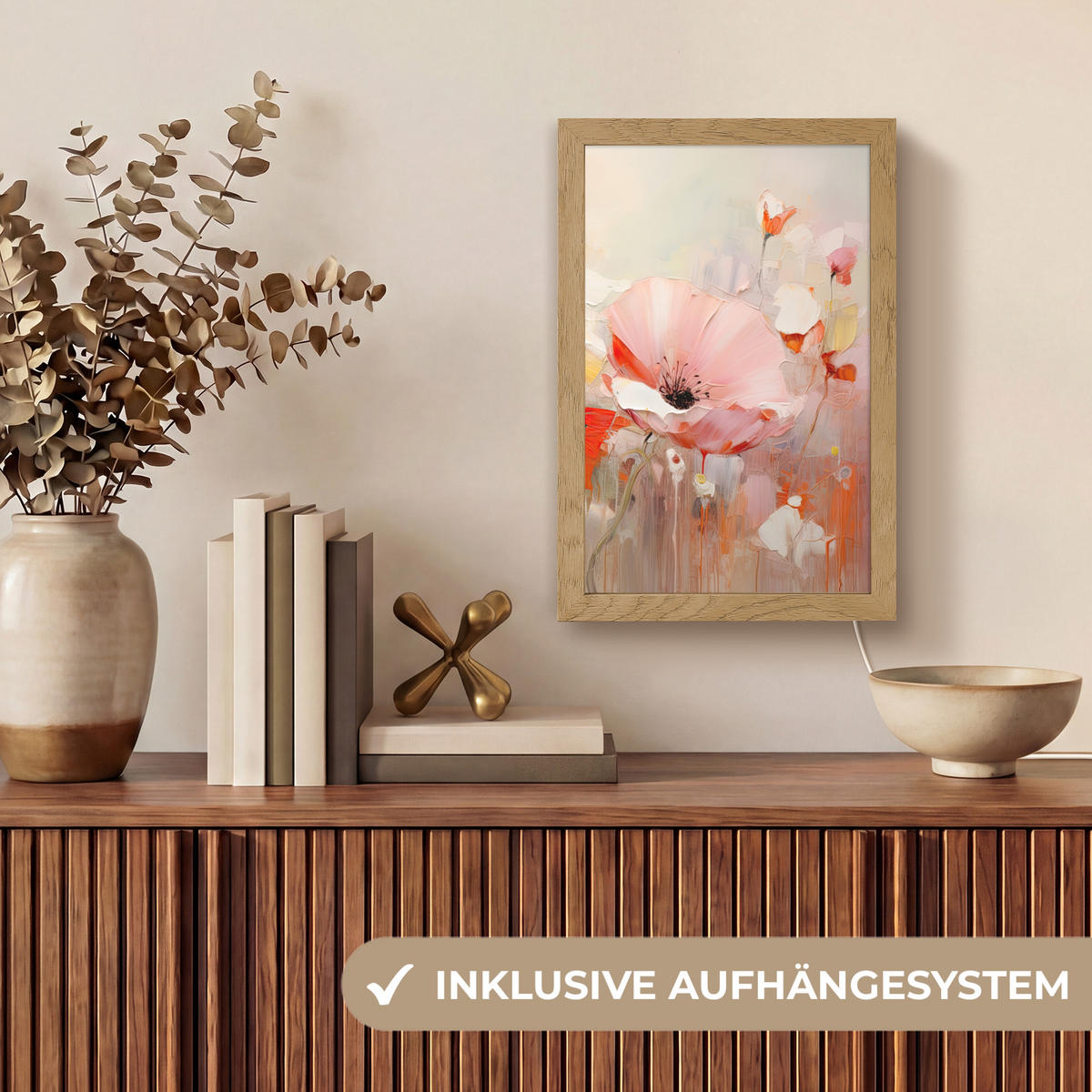 TISCHLEUCHTE Blumen - Aquarell - Rosa - Abstrakt - Kunst 20x30 cm - Anthrazit, Holzwerkstoff (8/20/30cm) - OnlyWow