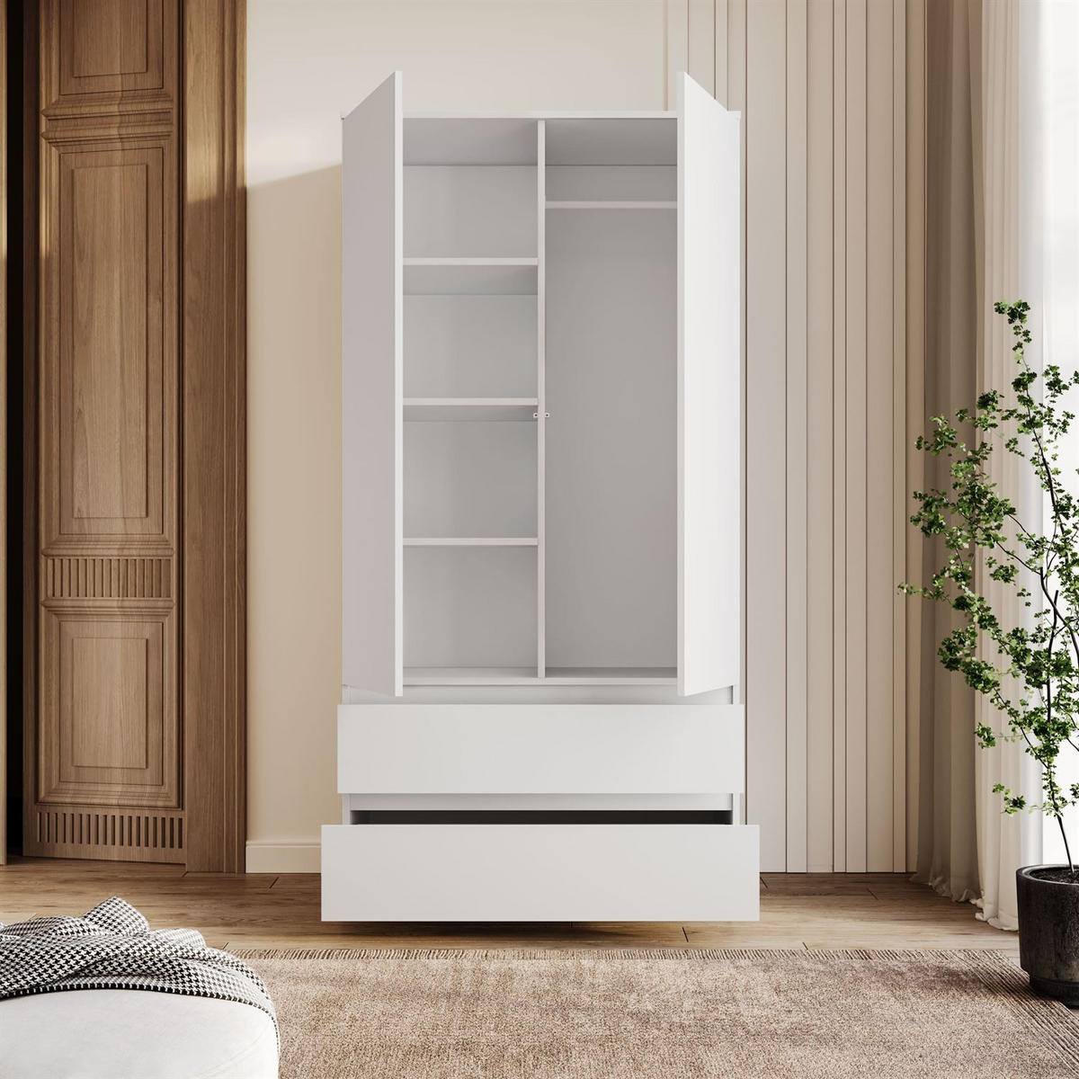 Schrank HANA SS-90 Weiß - Weiß, Holzwerkstoff (90/180/50cm) - Lookway