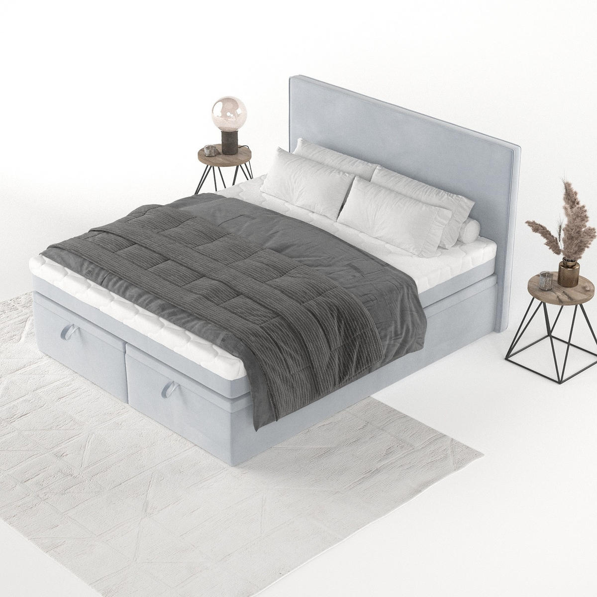 BOXBETT Zalla 160/200 cm Hellgrau im Paros Stoff - Hellgrau/Schwarz, Holz/Holzwerkstoff (160/200cm) - AltaBeds