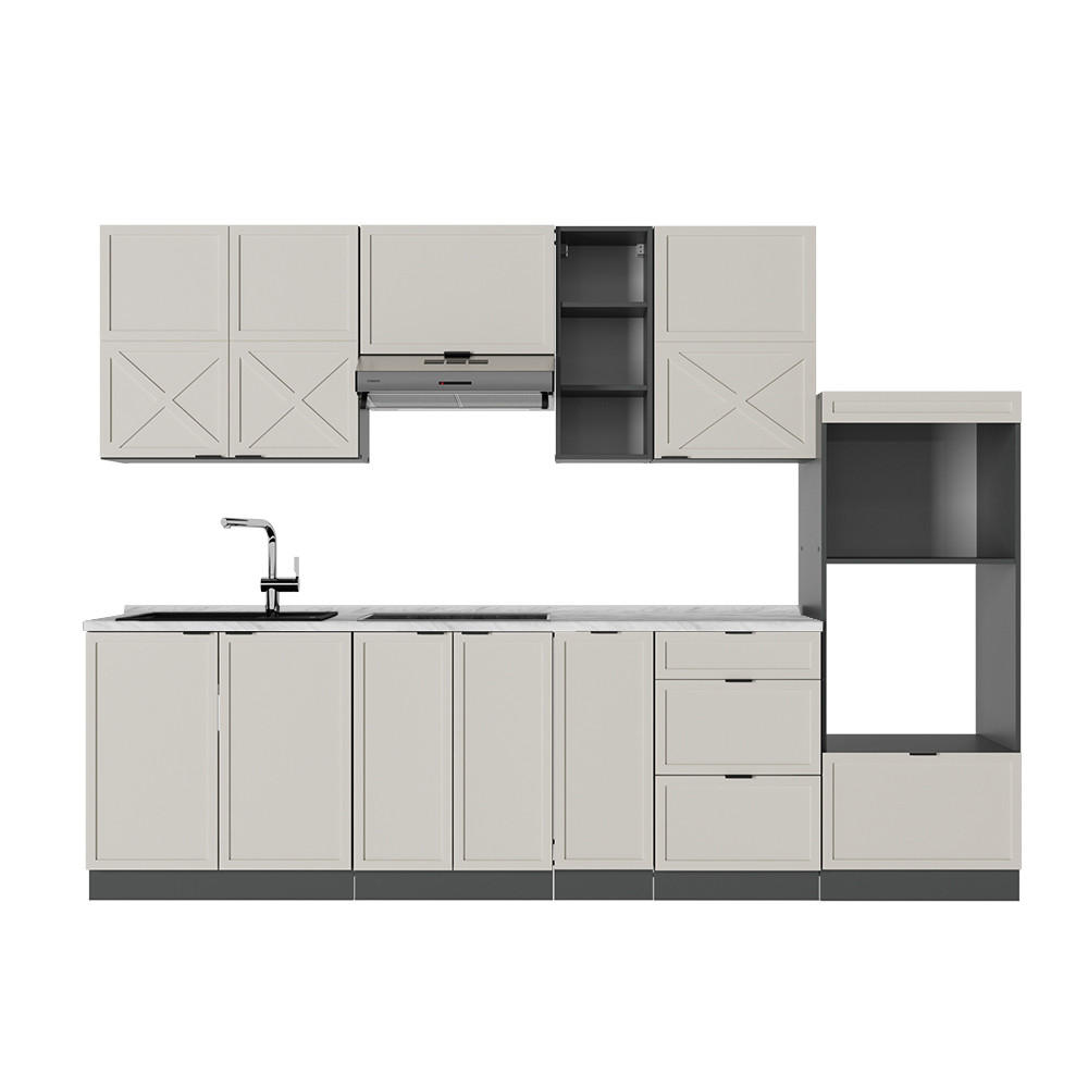 KÜCHENZEILE Fame-Line GrauBeige/Anthrazit 280 cm, AP Marmor - Anthrazit/Grau, Holzwerkstoff (280/81.6/60cm) - Vicco