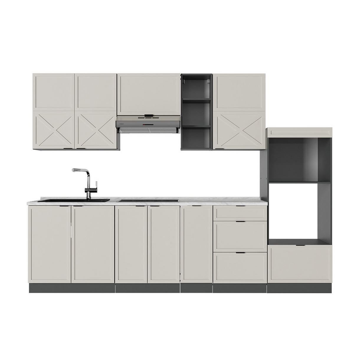 KÜCHENZEILE Fame-Line GrauBeige/Anthrazit 280 cm ohne AP - Anthrazit/Grau, Holzwerkstoff (280/81.6/46cm) - Vicco