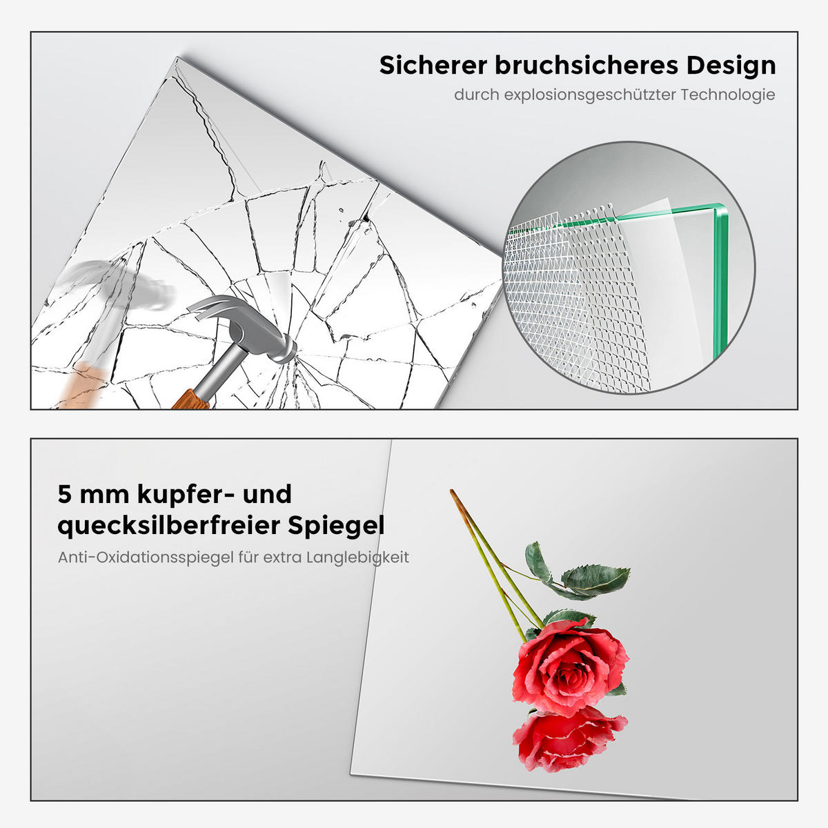 BADEZIMMERSPIEGEL 70/50 cm rechteckig mit Glasablage rahmenlos - Transparent, Glas (50/70/1cm) - S'AFIELINA