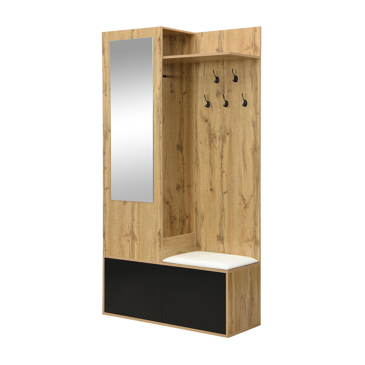 GARDEROBENSET mit Spiegel und Schuhschrank 100 x 38 x 191 cm Schwarz Holzoptik - Schwarz, Holzwerkstoff (38/191/100cm) - Beauniv