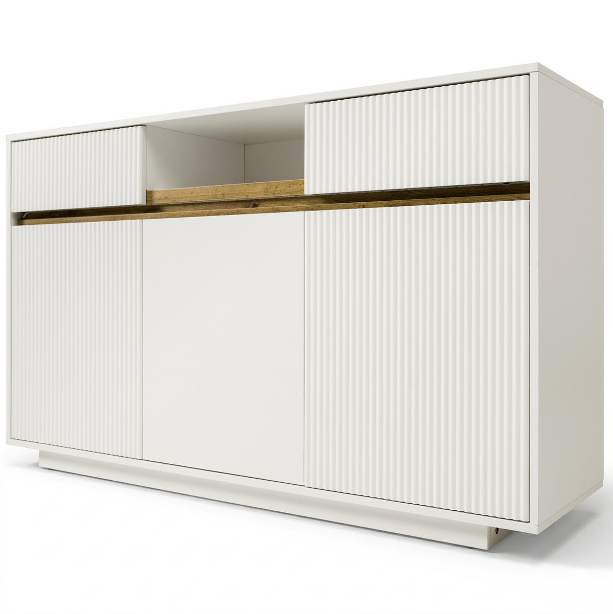 SIDEBOARD 140/40/85 cm in Weiß mit LED, 2 Schubladen und 3 Türen - Weiß, Holz (140/85/40cm) - BEAOK