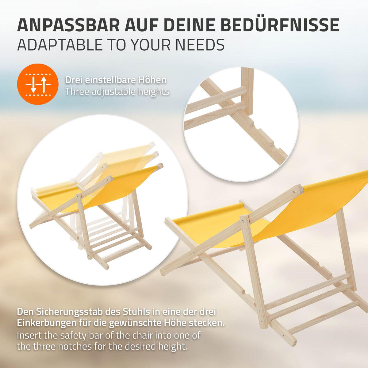 LIEGESTUHL 3er Set Gelb - Gelb, Holz (57.5/83/100cm) - ECD-Germany