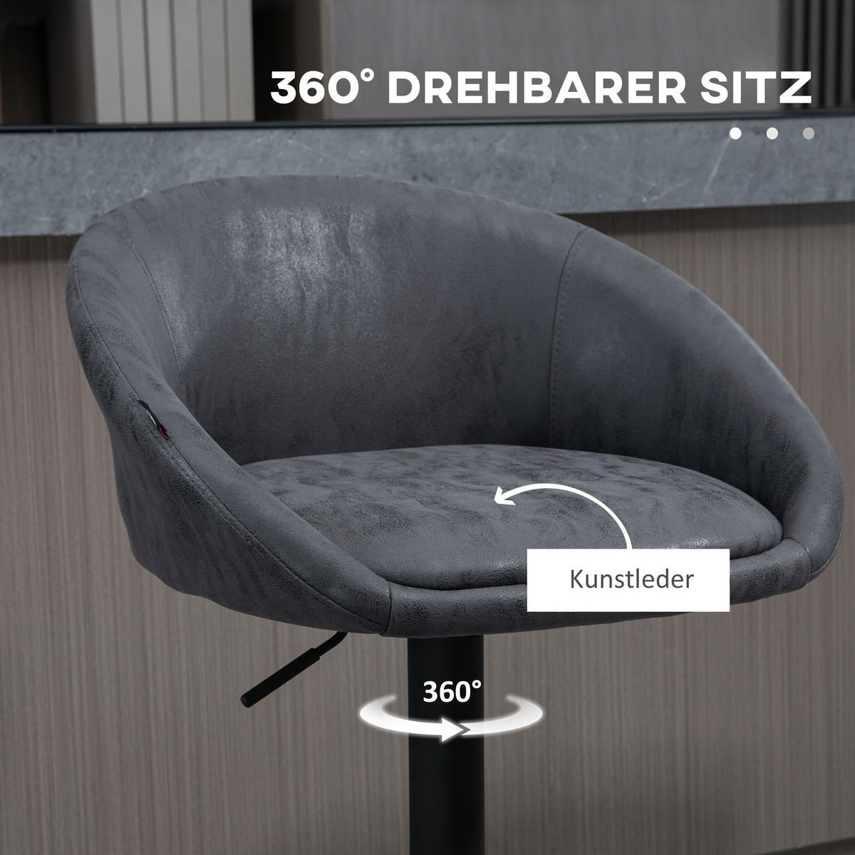 2ER-SET Barhocker, höhenverstellbarer Barstuhl mit Armlehne, für Esszimmer, Grau - Dunkelgrau, Kunststoff (50/104/57cm) - HOMCOM