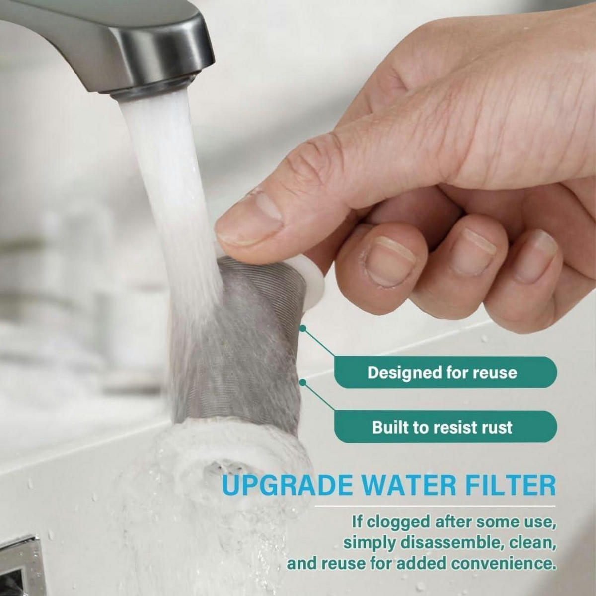 WASSERHAHNFILTER 720° drehbar 2 Modi Chrom - Silberfarben, Metall (5/5/7cm)