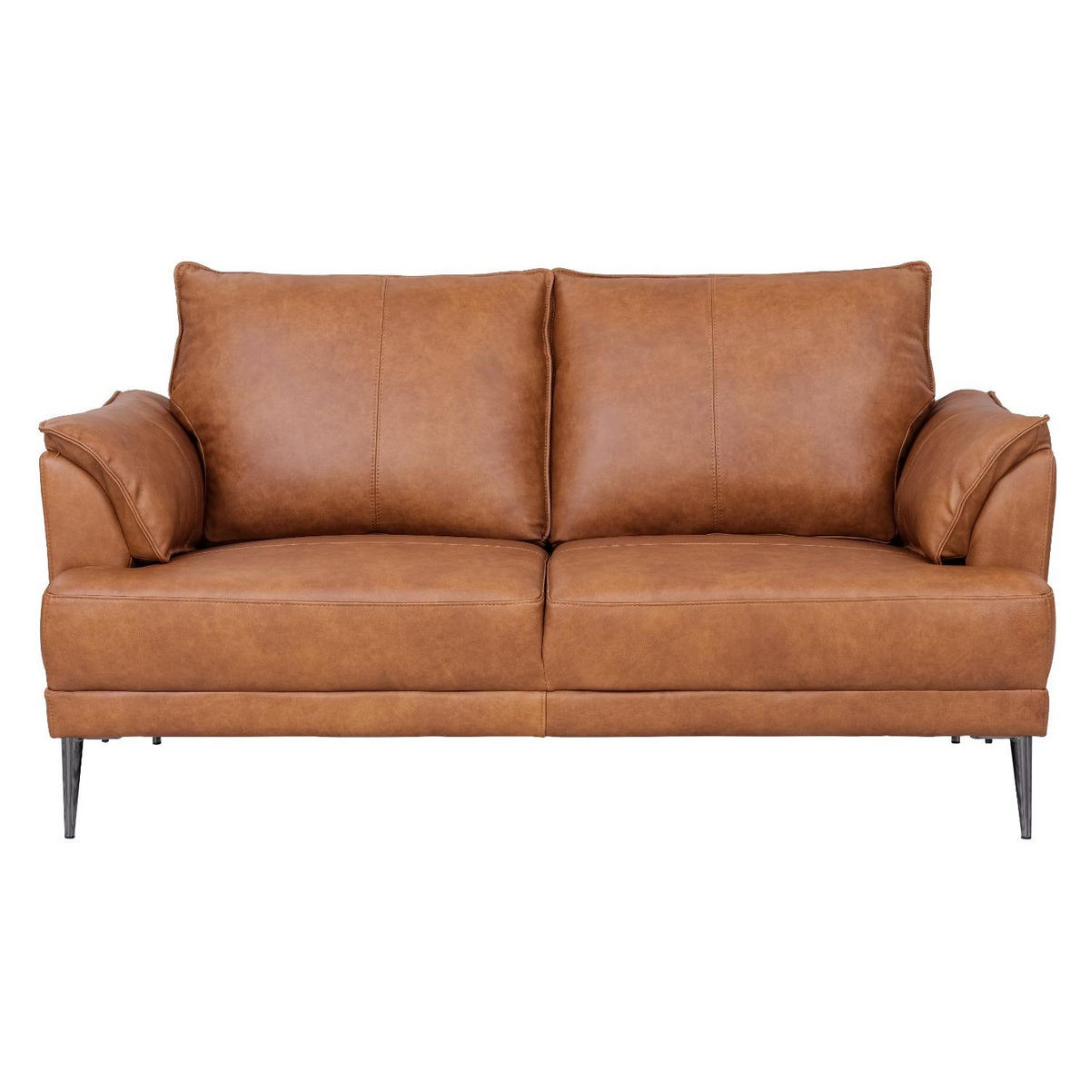 ZWEISITZER-SOFA Echtleder Cognac Braun - Schwarz/Braun, Leder/Metall (160/88/90cm) - Furnhouse