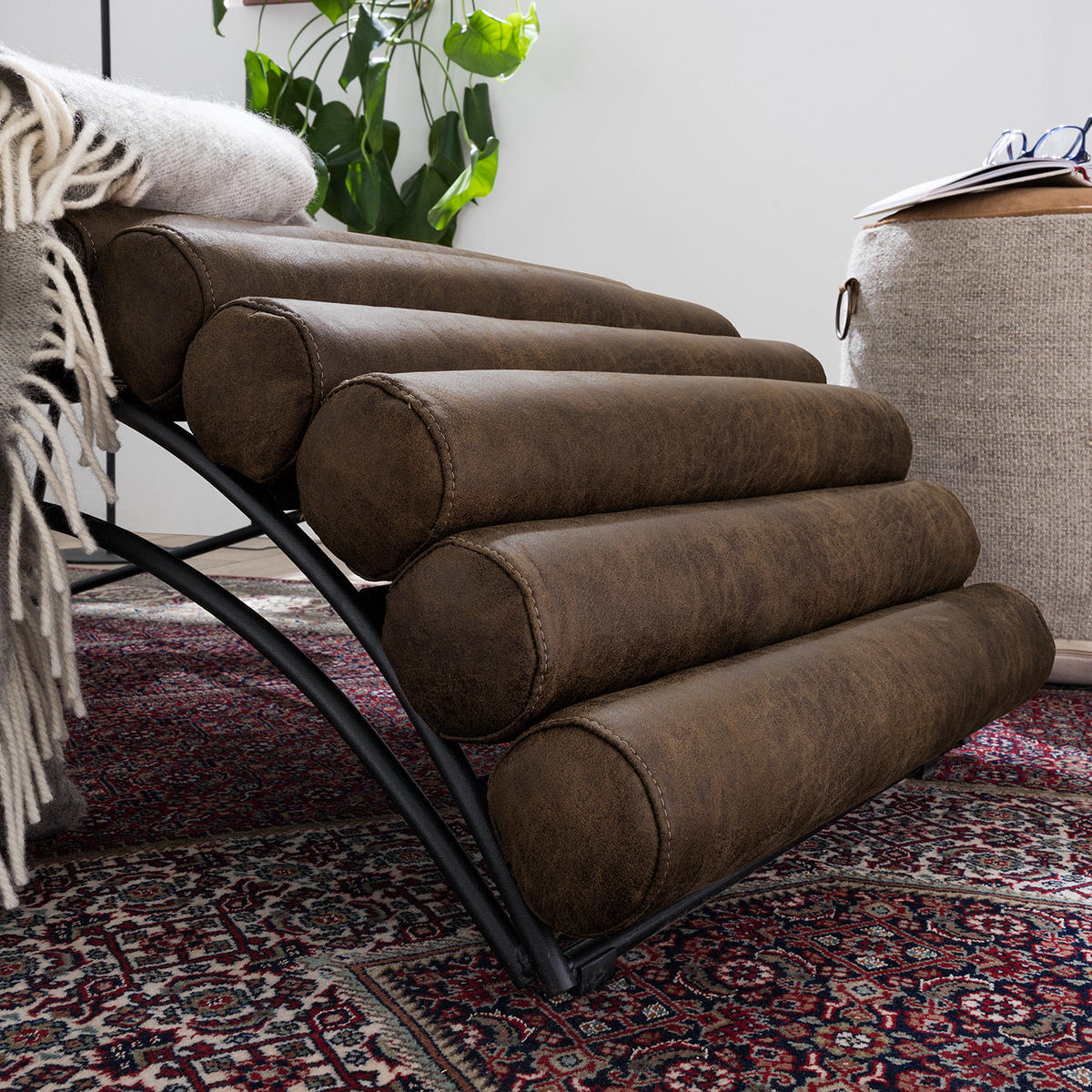 RELAXLIEGE - Antiklederlook - Graubraun, Textil (185/81/62cm) - home24