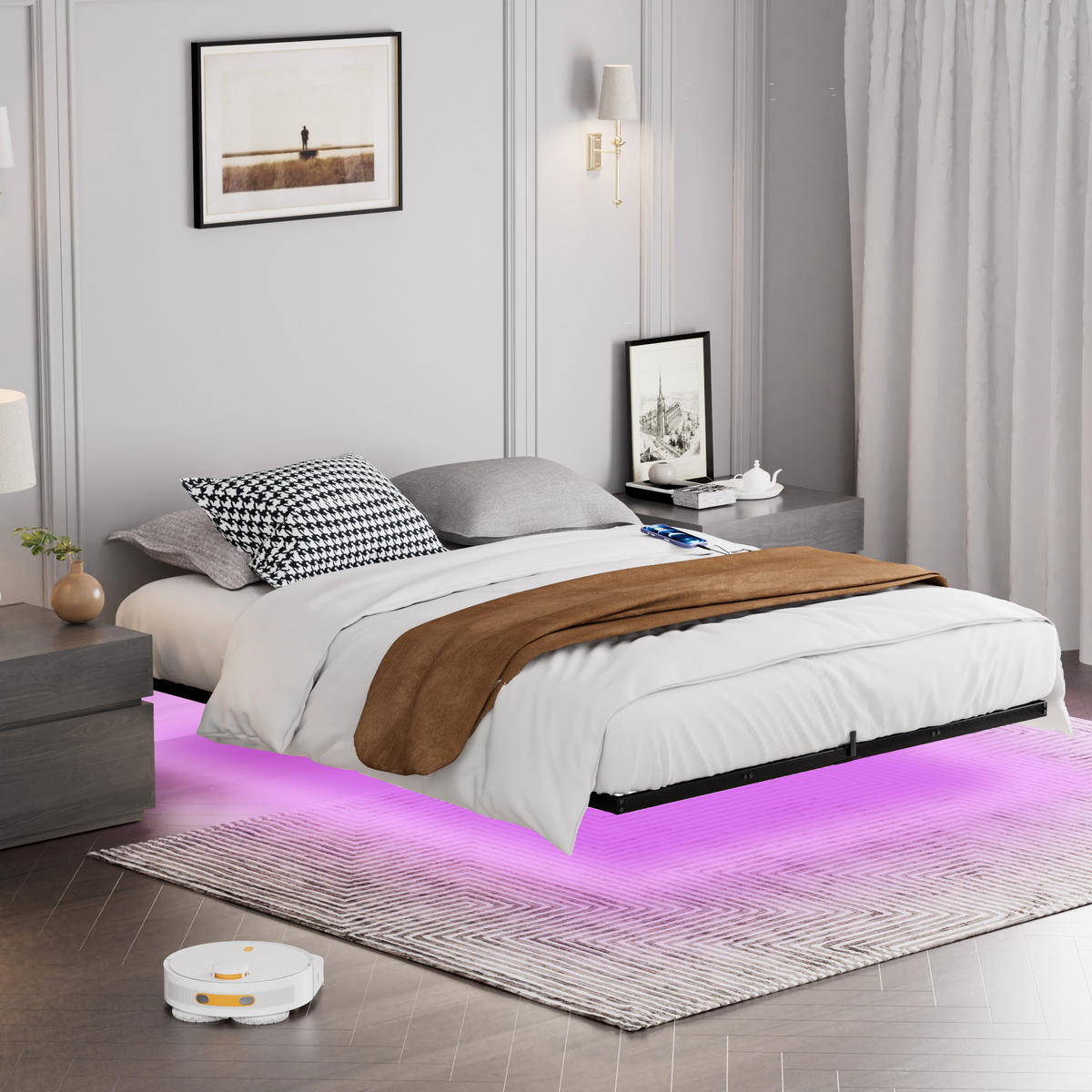 METALLBETT mit LED, 160x200 cm - Schwarz - Schwarz, Metall - KOMHTOM