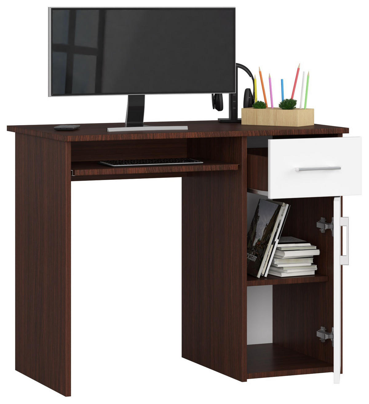 SCHREIBTISCH Dunkelbraun, Weiß 74/90/50 - Dunkelbraun/Weiß, Holzwerkstoff (50/90/74cm) - RAUMHIRSCH FURNITURE