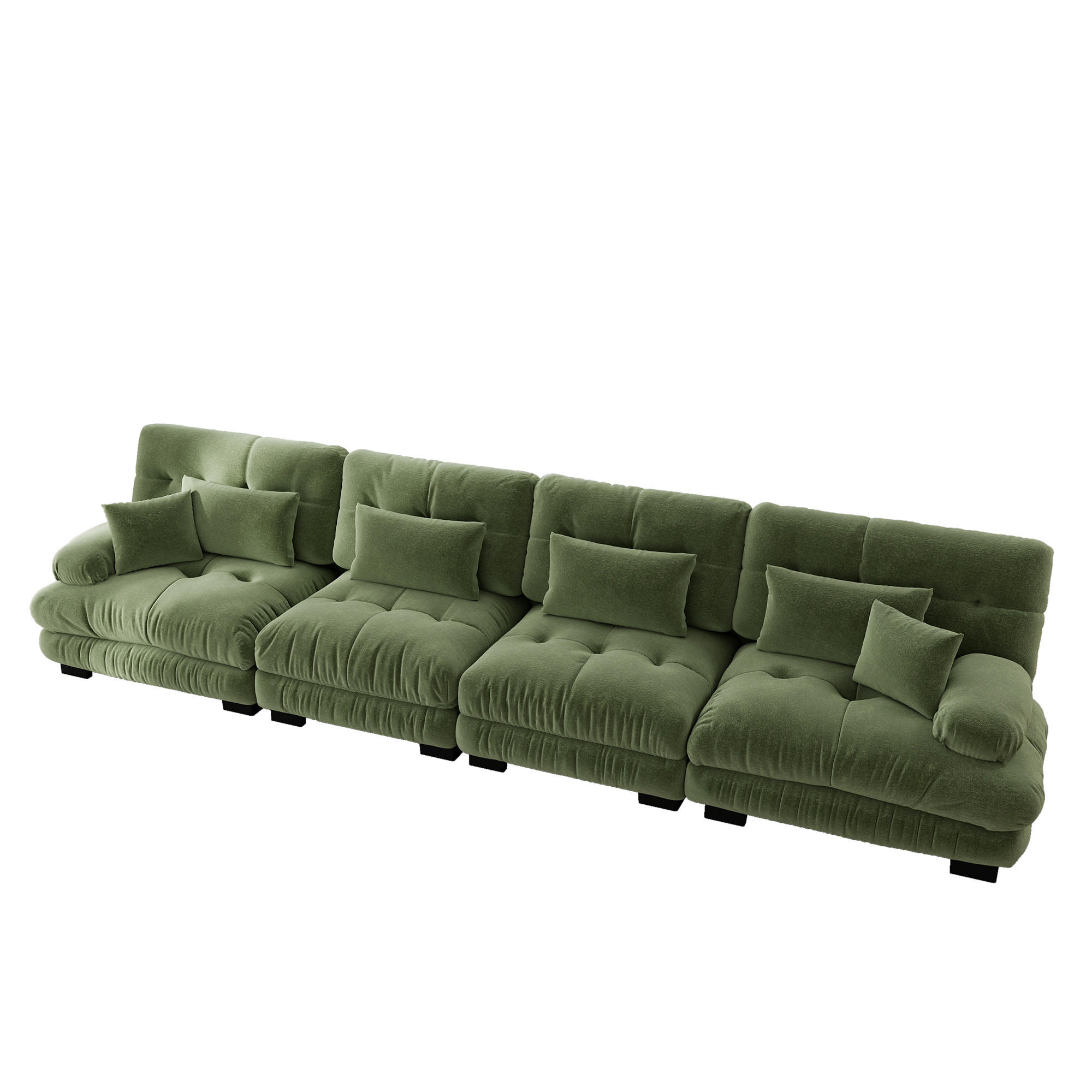 SOFA 4-Sitzer Modulares aus Chenille 406x77x81 cm mit Tiefensitz, grün - Grün, Textil (77/81/406cm) - Luhomfu