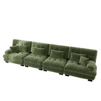 SOFA 4-Sitzer Modulares aus Chenille 406x77x81 cm mit Tiefensitz, grün - Grün, Textil (77/81/406cm) - Luhomfu