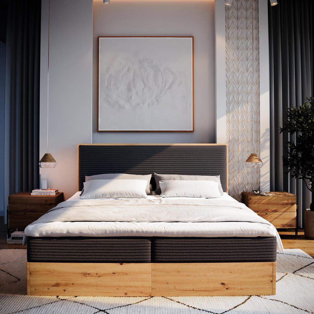 BOXBETT VERDON 140x200 cm mit Matratze und Topper - Braun - Braun, Holz (140/200cm) - MASSENO