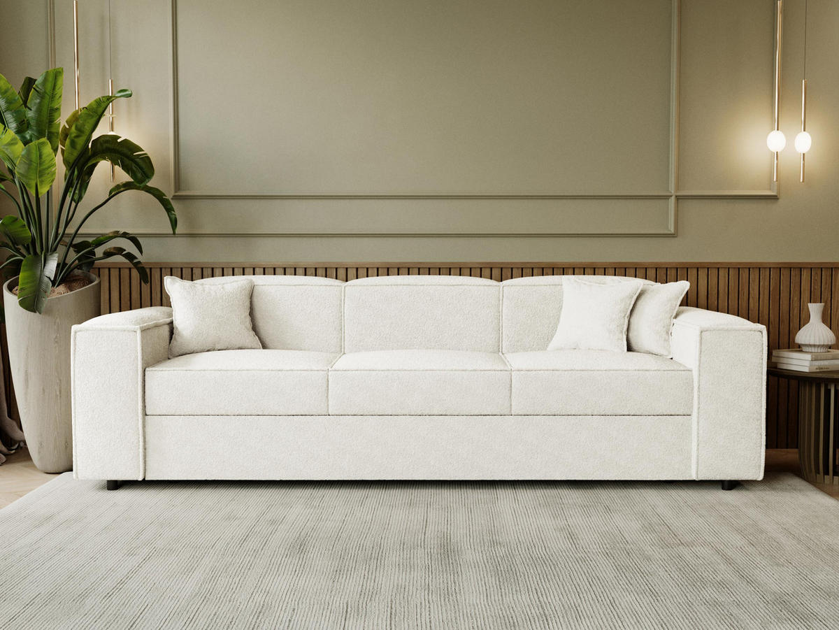 SCHLAFSOFA Santos Boucle - Creme/Schwarz, Holzwerkstoff/Kunststoff (252/79/88cm) - MIRJAN24