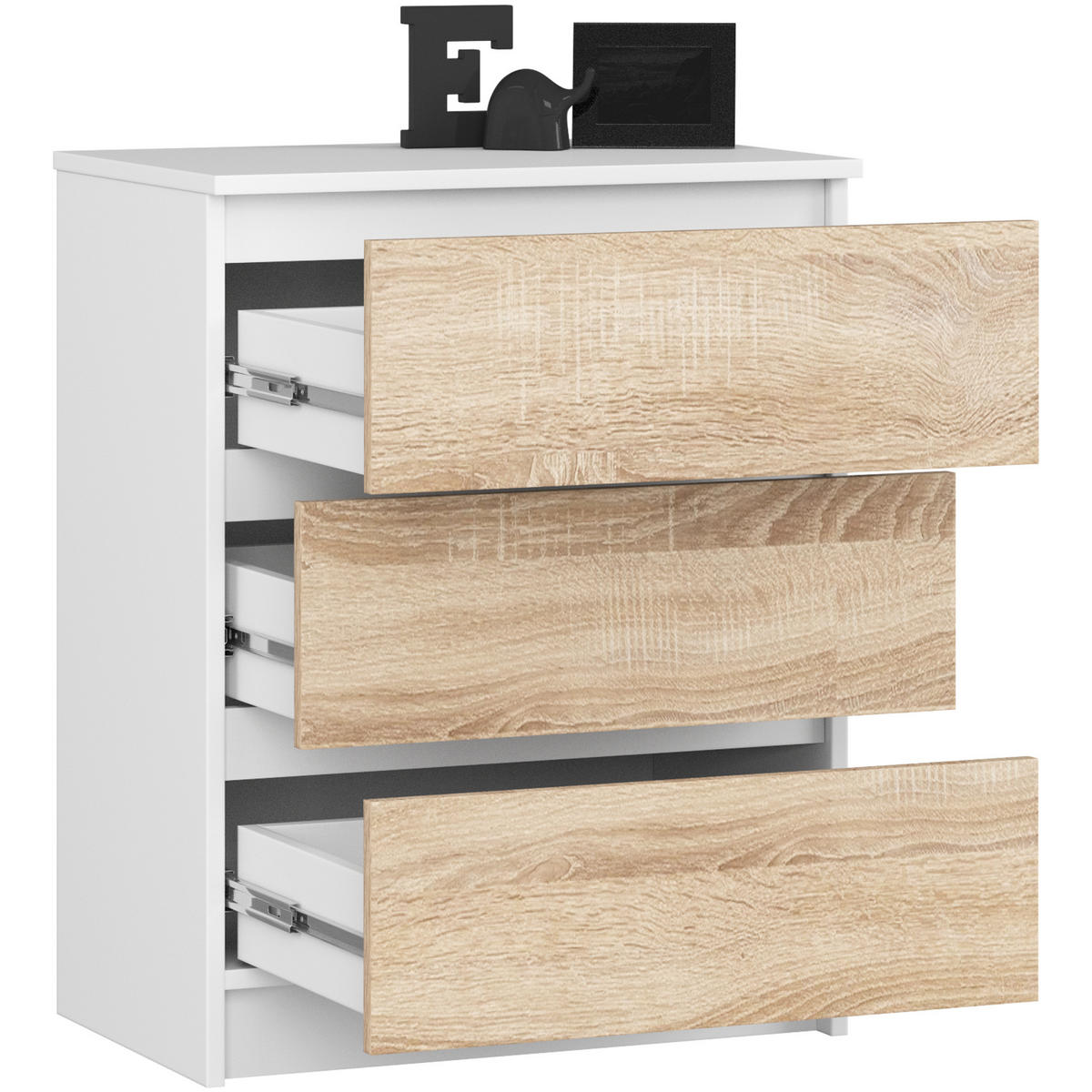 KOMMODE Weiß, Sonoma Eiche 60x40x77 cm - Weiß/Sonoma Eiche, Holzwerkstoff (60/77/40cm) - Akord