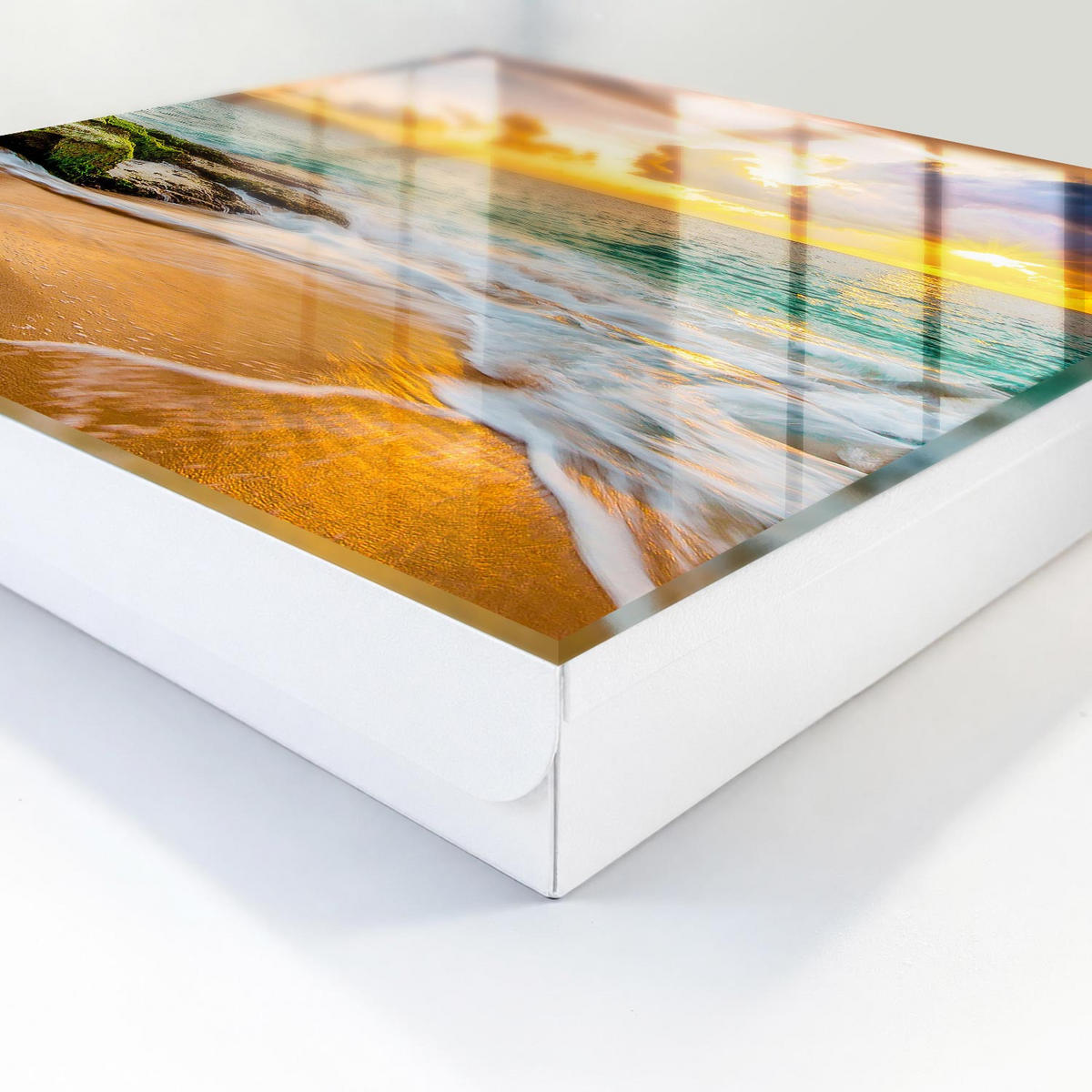 SCHLÜSSELBOX Weiß 30x30 cm – Türöffnung nach rechts - Sonnenuntergang - Orange, Metall (30/30/5cm) - TULUP