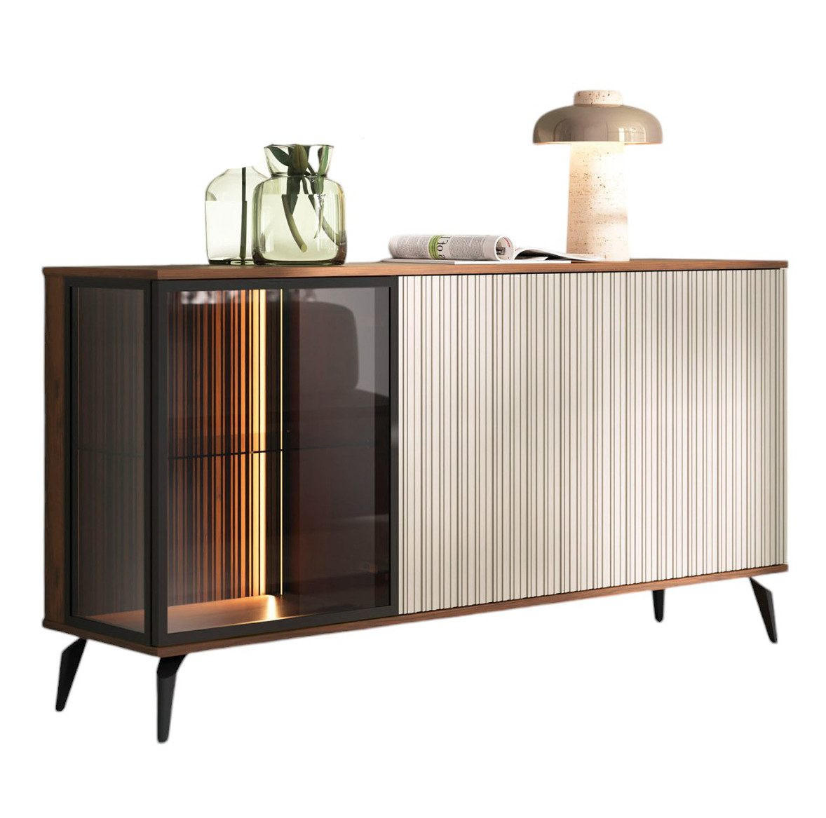 KOMMODE für Wohnzimmer VIVIN dreitürig - Nussbaumfarben, Holzwerkstoff (154/80/39cm) - Compleo24