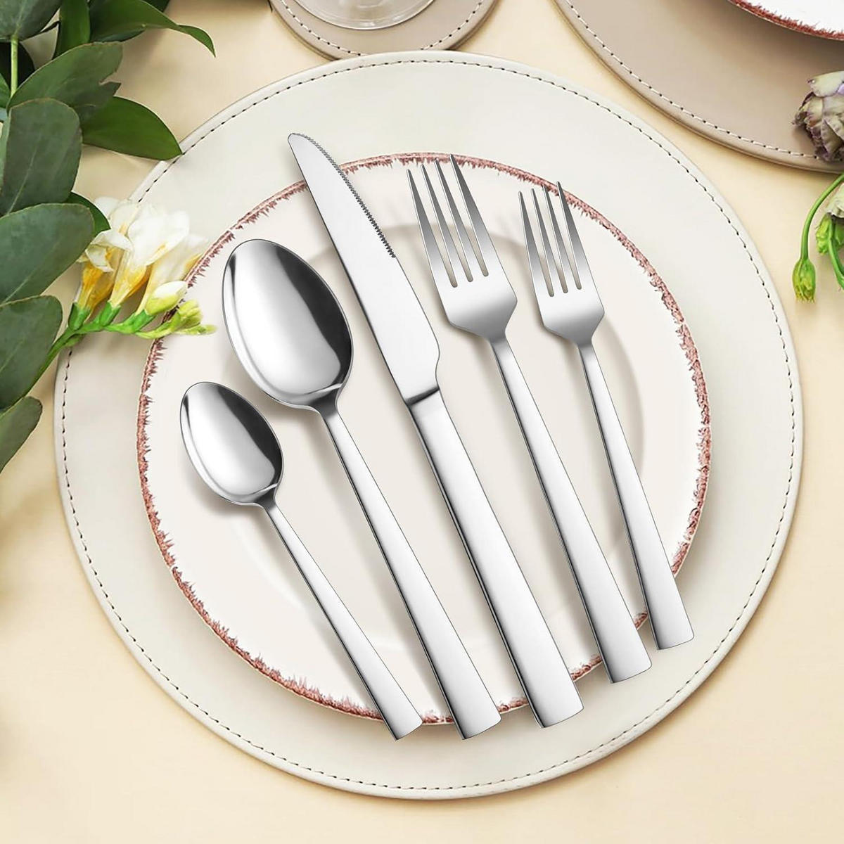 BESTECKSET 30-teilig Edelstahl poliert für 6 Personen - Silberfarben, Metall