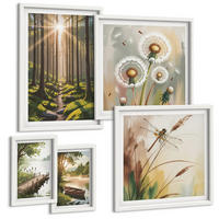 BILDER SET 5er Set - 50x50 cm & 20x30 cm & 40x60 cm Weißer Rahmen - See, Wald, Boot, Morgennebel - Weiß, Kunststoff (40/60cm) - TULUP