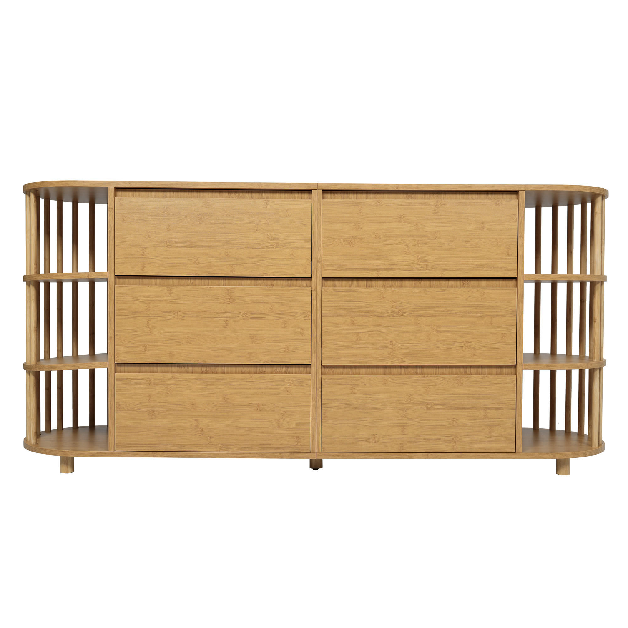 SIDEBOARD Oak 160/40/75 cm mit 6 Schubladen und offenen Regalen - Eichefarben, Naturmaterialien (160/75/40cm) - PANGIVO