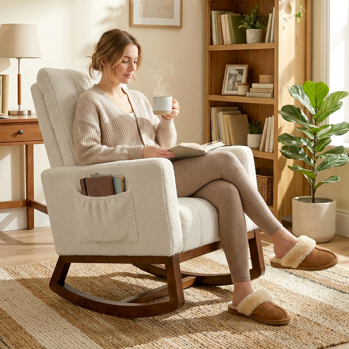 SCHAUKELSTUHL DE-17424 Creme - Creme, Holz (67/110/97cm) - ComfortXL