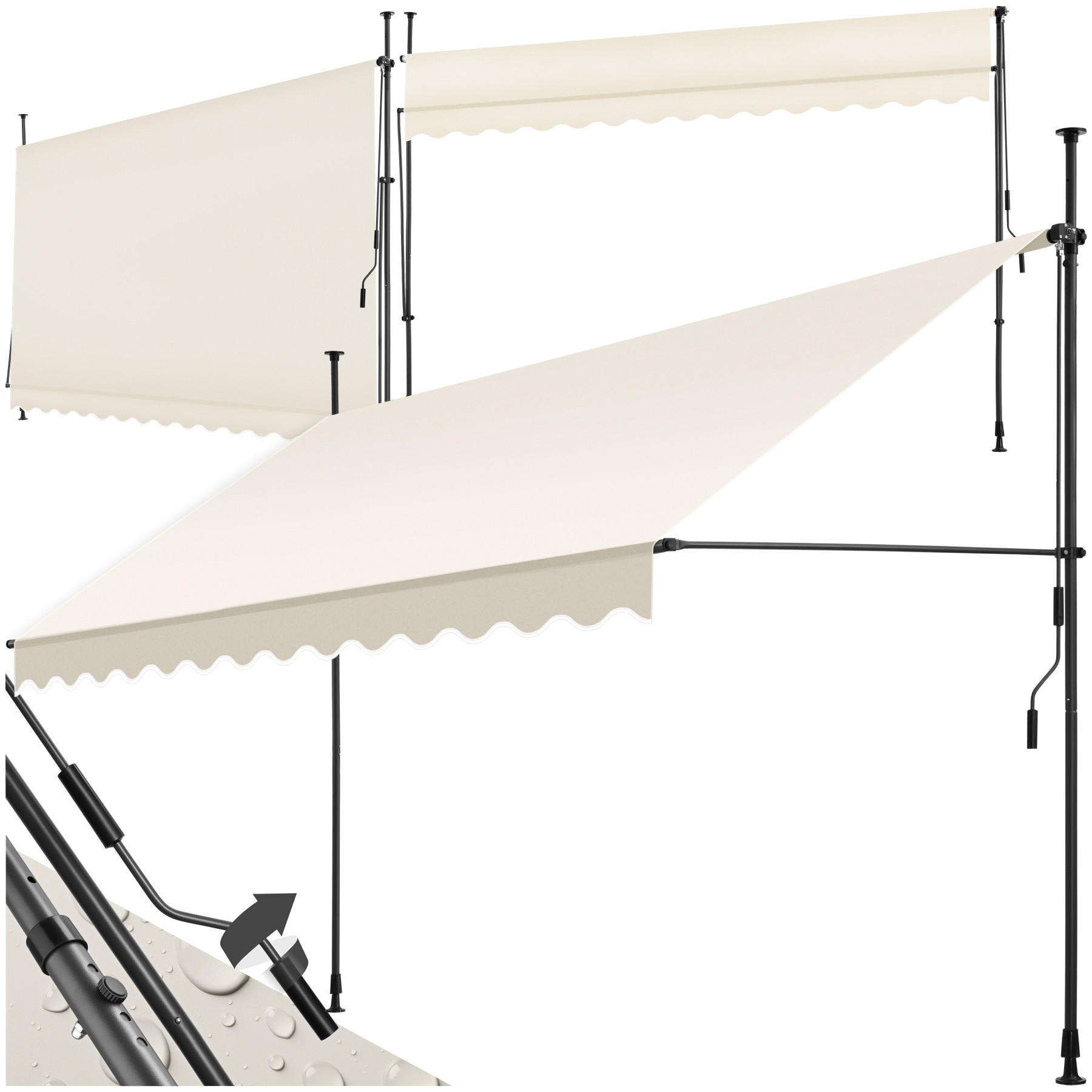 KLEMMMARKISE ,einfache Montage,beige - Beige, Kunststoff (350/304/180cm) - tectake