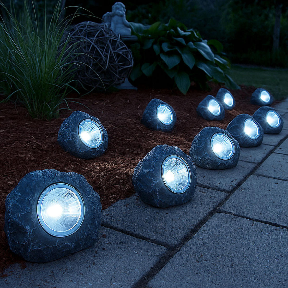LED AUSSENLEUCHTE Steinoptik Grau 10er Set - Grau, Kunststoff (7.8/6/5.5cm) - Globo Lighting