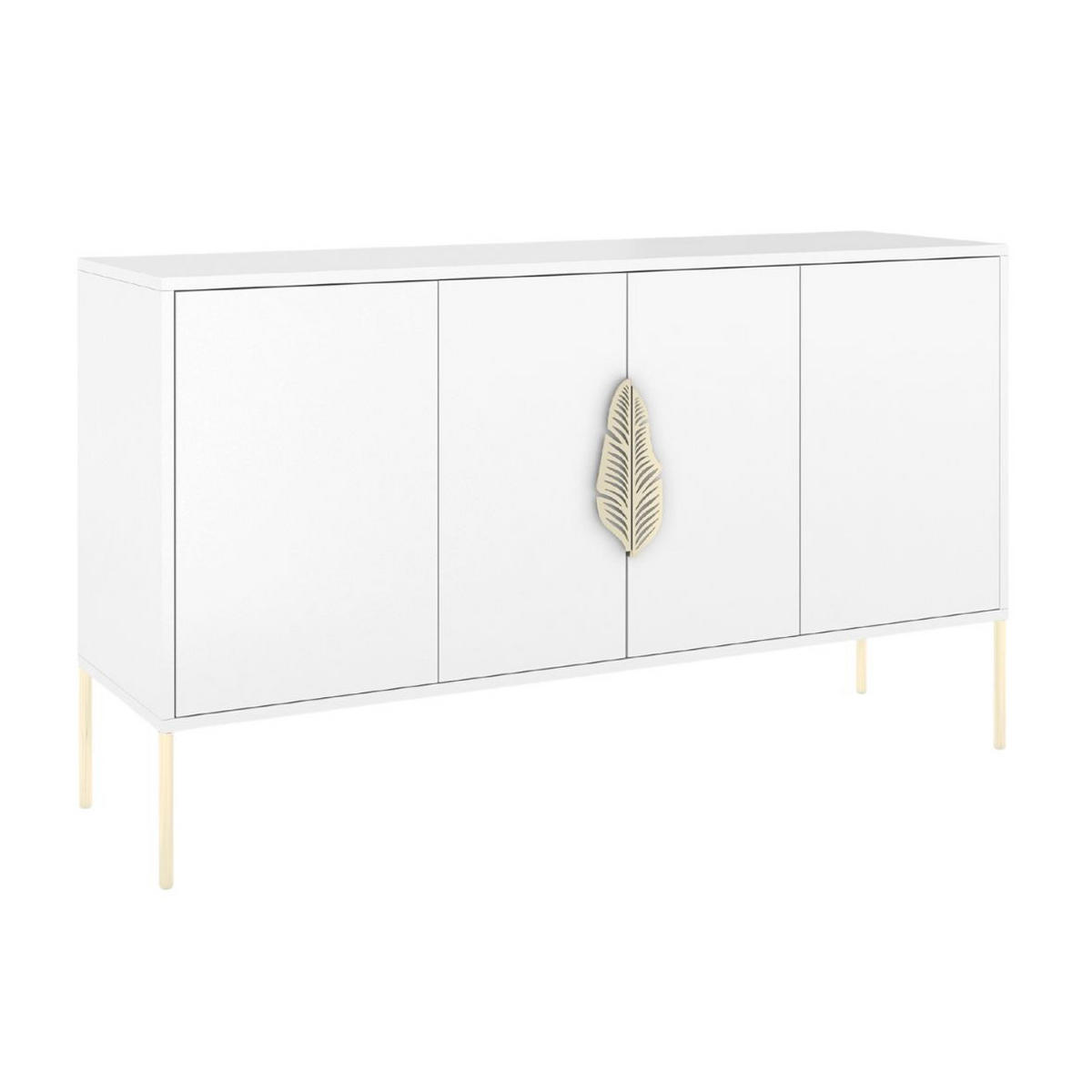 SIDEBOARD Merlin, Weiß, Goldene Details - Goldfarben/Weiß, Holzwerkstoff/Metall (138/79/40cm) - Skandica