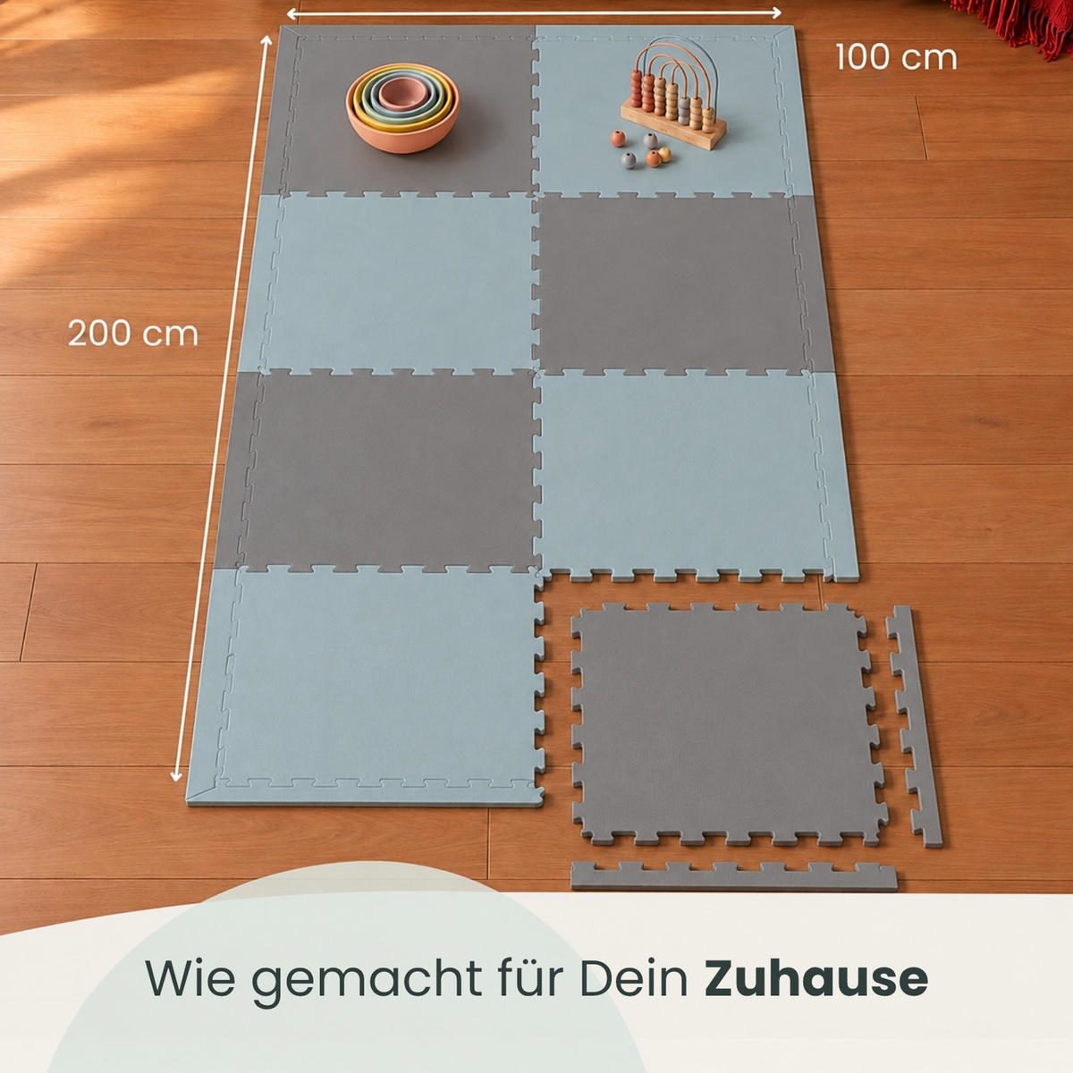 SPIELMATTE mit Rand - 8er Set - 50x50 cm - Beige und Grau - Grau, Kunststoff (50/50cm) - Littletom