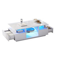 COUCHTISCH 100/50/36 cm mit 2 Schubladen, Glasablagen und LED-Beleuchtung in Hochglanz, Weiß - Weiß, Holzwerkstoff (100/50/36cm) - Redom