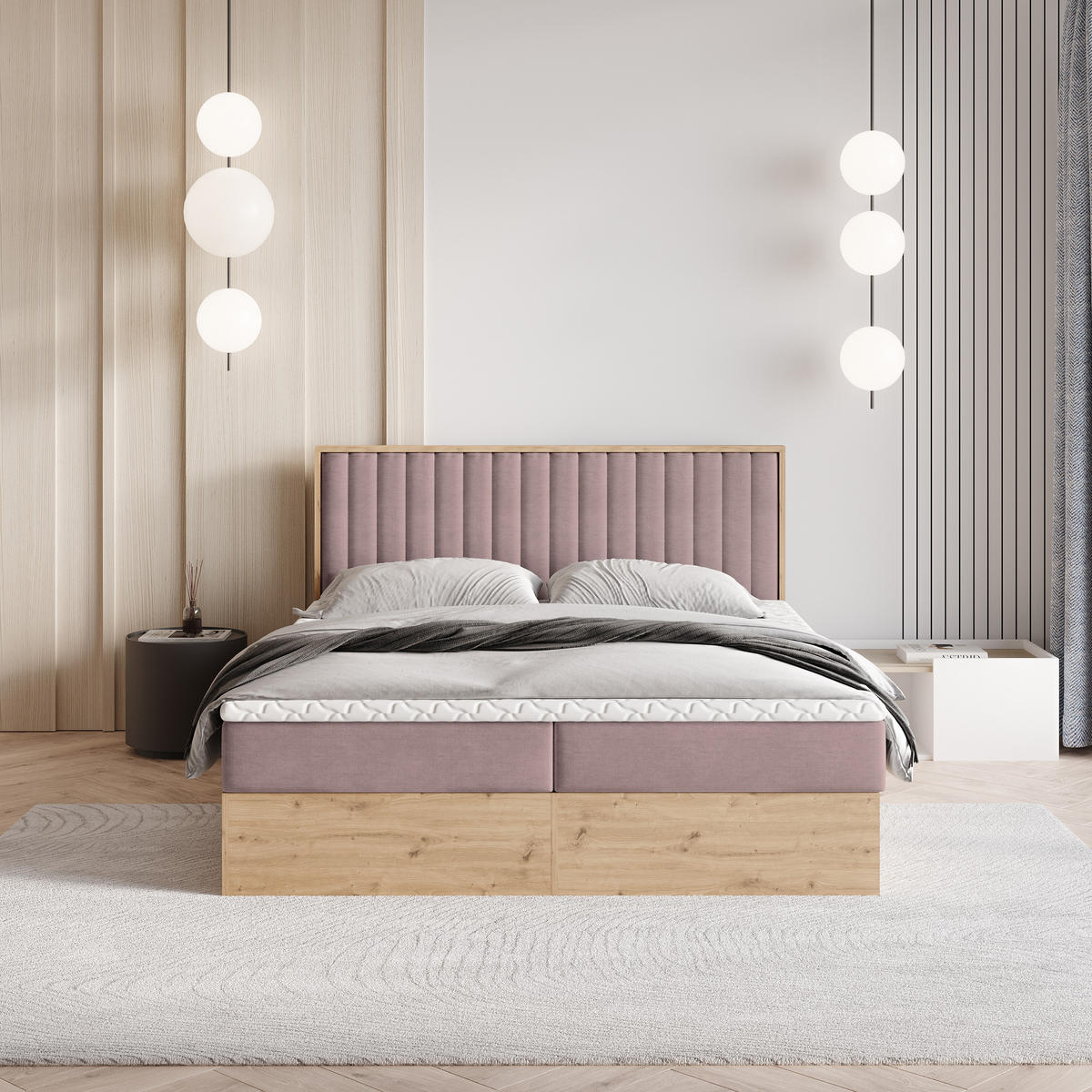 BOXBETT VARELI 160x200 cm mit Matratze und Topper - Rosa - Rosa, Holz (160/200cm) - MASSENO