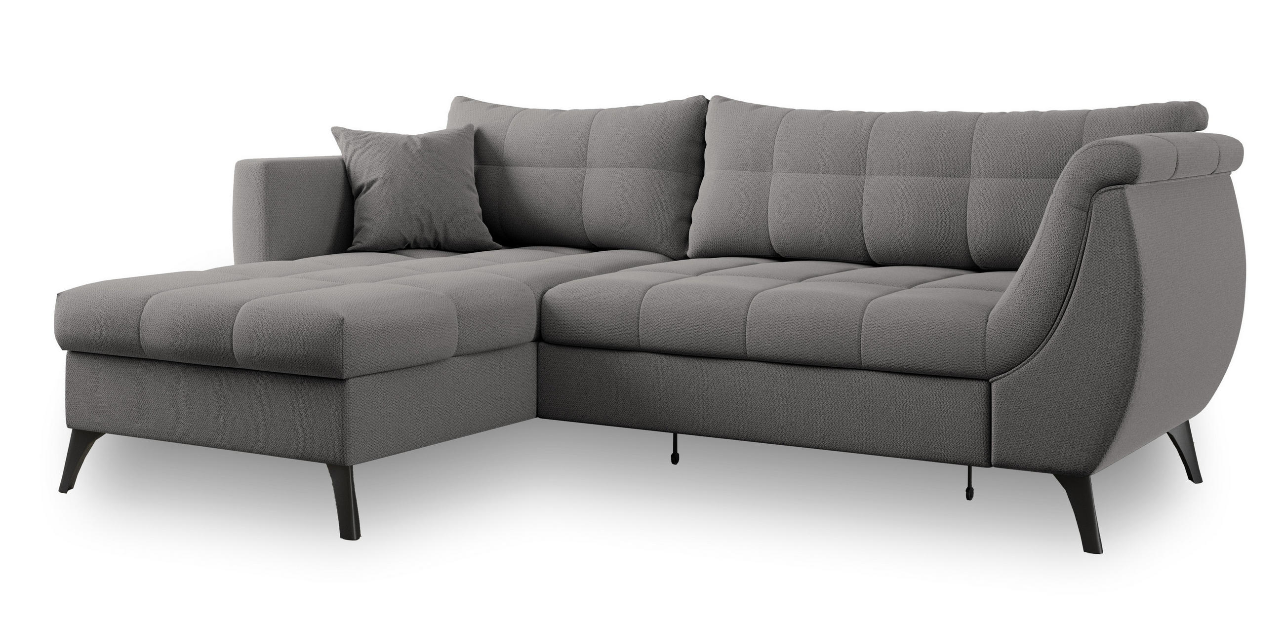 ECKSOFA MOLLIS Grau Geflochtener-Stoff mit Schlaffunktion - Grau, Holz (241/154cm) - MASSENO