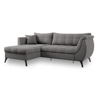 ECKSOFA MOLLIS Grau Geflochtener-Stoff mit Schlaffunktion - Grau, Holz (241/154cm) - MASSENO