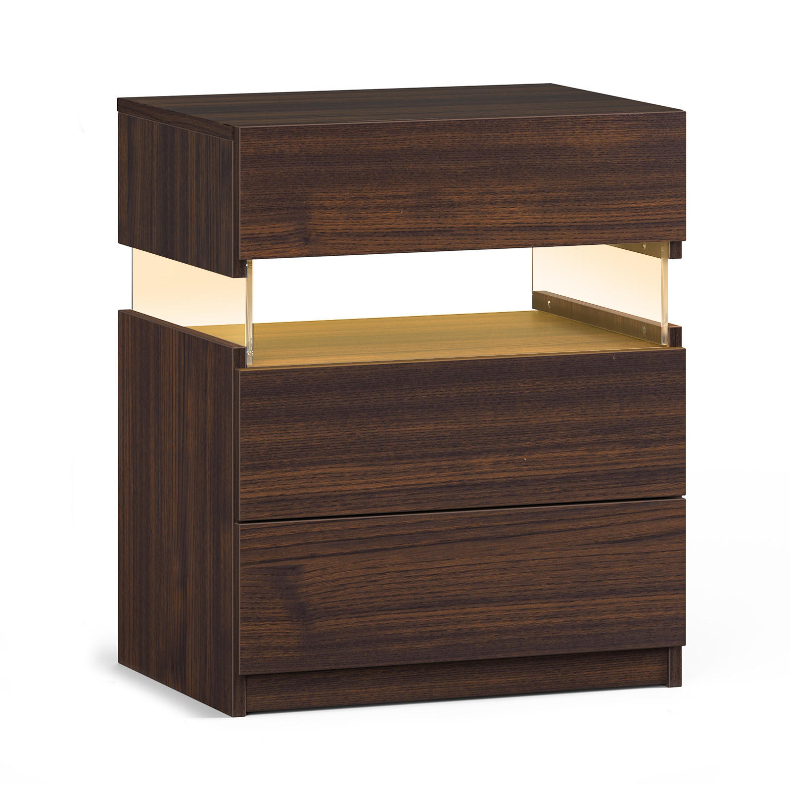 NACHTTISCH 48/38/61 cm Walnuss aus Holzwerkstoff mit LED-Beleuchtung - Walnussfarben, Holzwerkstoff (48/61/38cm) - OKMYHOME