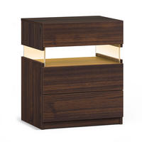 NACHTTISCH 48/38/61 cm Walnuss aus Holzwerkstoff mit LED-Beleuchtung - Walnussfarben, Holzwerkstoff (48/61/38cm) - OKMYHOME