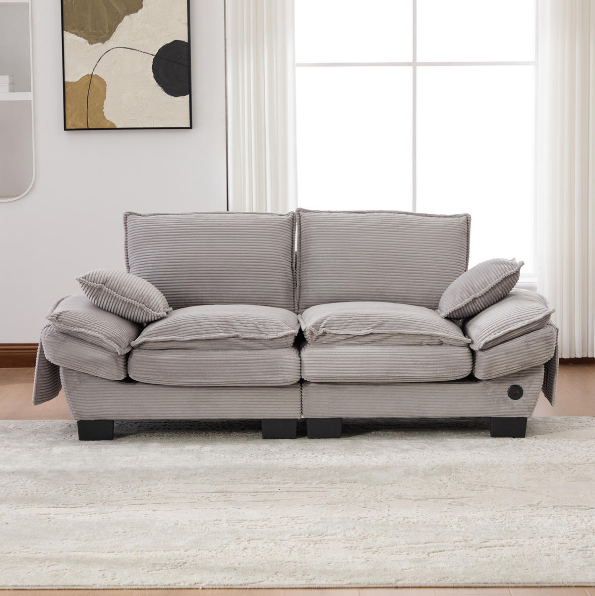 SOFA 2-Sitzer mit USB-C ca. 190 x 73 x 84 cm Cord Hellgrau - Hellgrau, Kunststoff (73/84/190cm) - Meubliv