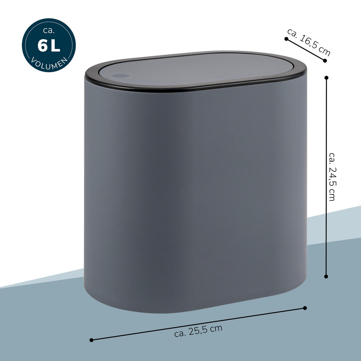 KOSMETIKEIMER 6 Liter, grau - Grau, Kunststoff (25.5/24.5/16.5cm) - eluno