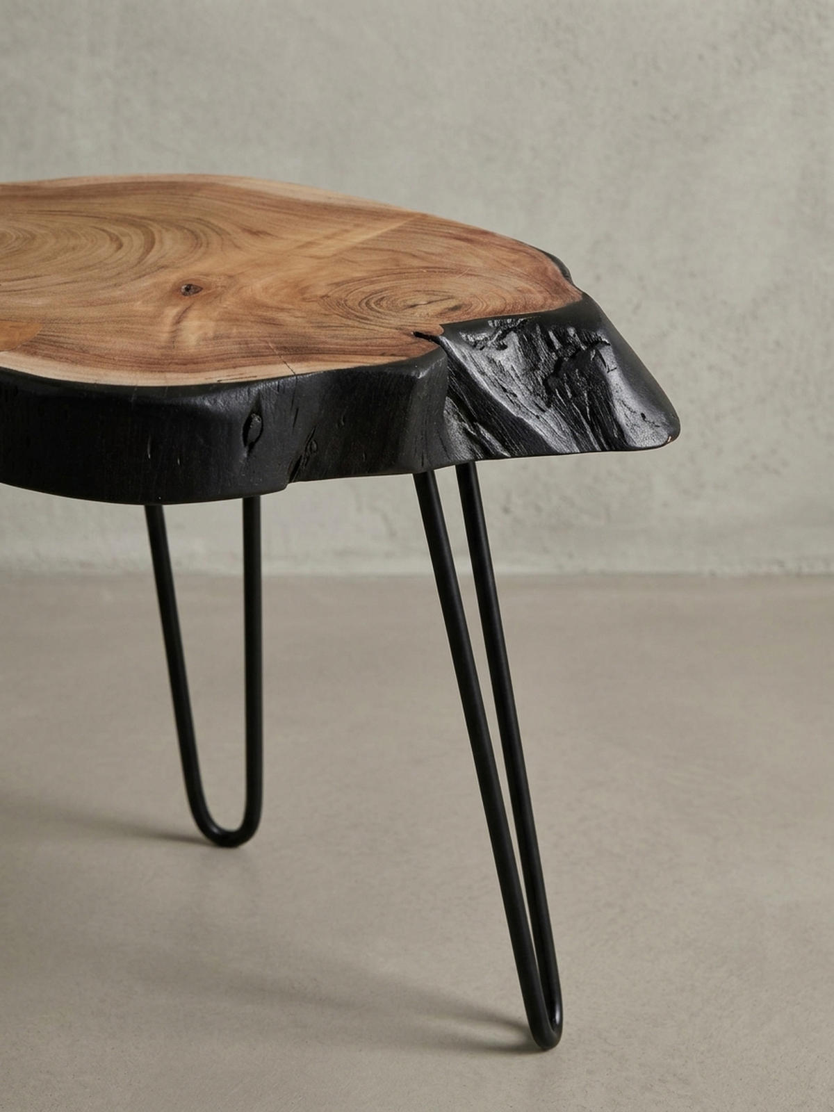 BEISTELLTISCH – Massivholz Natur Baumkante handgefertigt Industrial - Beige/Schwarz, Holz/Metall (32/40/40cm) - KADIMA DESIGN